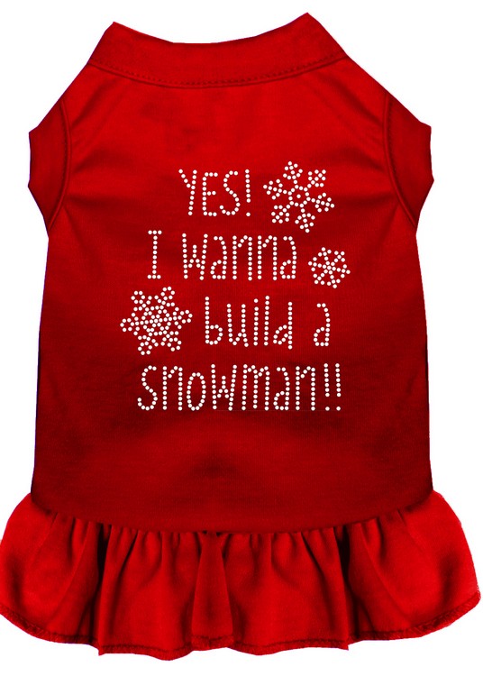 Yes! I want to Build a Snowman Rhinestone Dog Dress Red Med